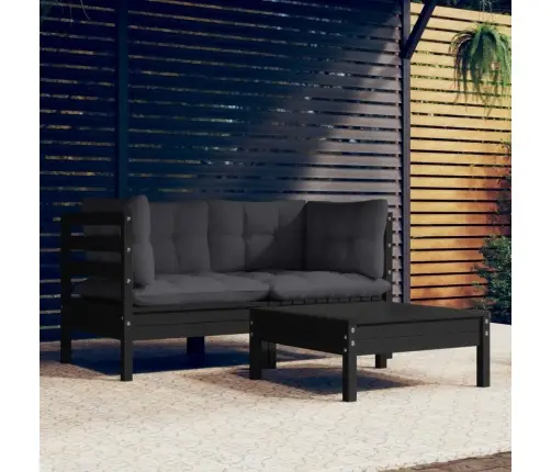 Sodo Komplektas Su Antracito Pagalvėmis, 3 Dalių, Pušis