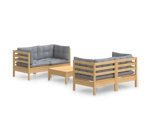 5-Daļīgs Dārza Mēbeļu Komplekts Ar Pelēkiem Matračiem, Priede Vidaxl