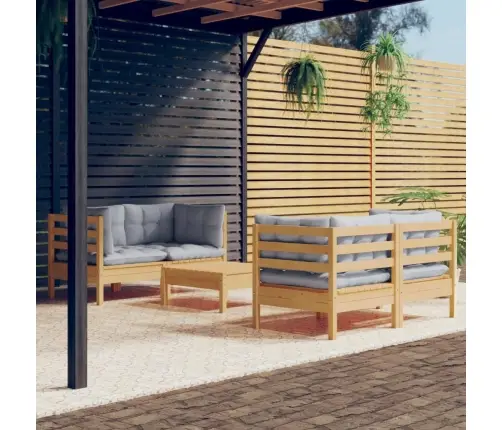 5-Daļīgs Dārza Mēbeļu Komplekts Ar Pelēkiem Matračiem, Priede Vidaxl