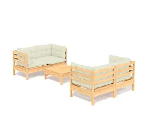 5-Daļīgs Dārza Mēbeļu Komplekts Ar Krēmkrāsas Matračiem, Priede Vidaxl