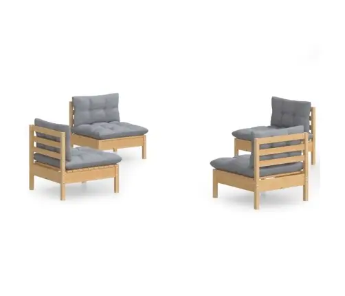 4-Osaline Aiamööbli Komplekt Hallide Patjadega, Männipuit