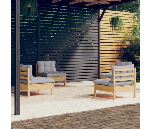 4-Osaline Aiamööbli Komplekt Hallide Patjadega, Männipuit