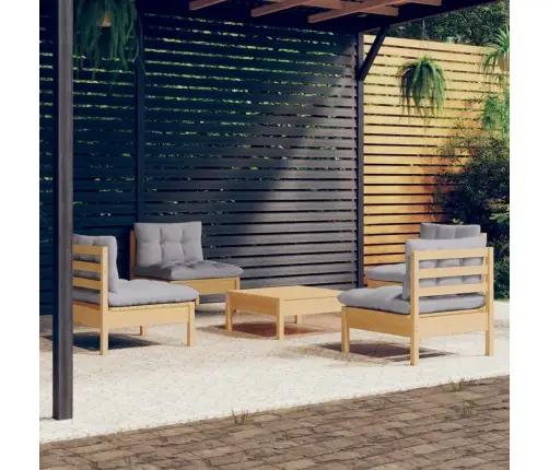 Sodo Komplektas Su Pilkomis Pagalvėmis, 5 Dalių, Pušis