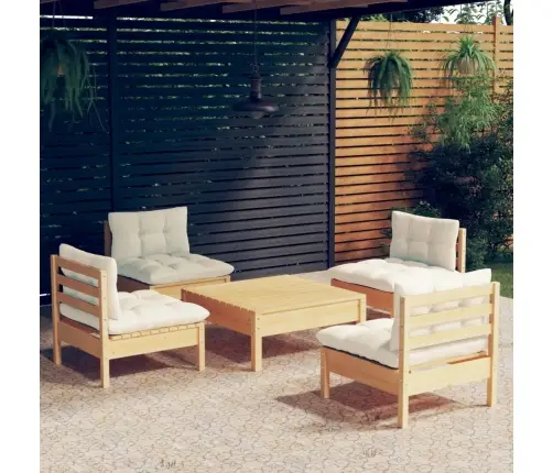 5-Daļīgs Dārza Mēbeļu Komplekts Ar Krēmkrāsas Matračiem, Priede Vidaxl