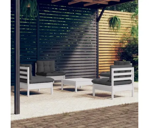 5-Daļīgs Dārza Mēbeļu Komplekts Ar Pelēkiem Matračiem, Priede Vidaxl