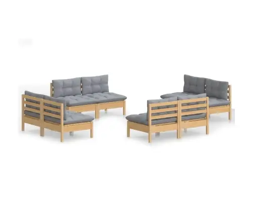 8-Daļīgs Dārza Mēbeļu Komplekts Ar Pelēkiem Matračiem, Priede Vidaxl 8-Daļīgs Dārza Mēbeļu Komplekts Ar Pelēkiem Matračiem, Priede Vidaxl