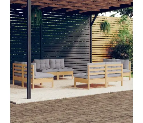 8-Daļīgs Dārza Mēbeļu Komplekts Ar Pelēkiem Matračiem, Priede Vidaxl 8-Daļīgs Dārza Mēbeļu Komplekts Ar Pelēkiem Matračiem, Priede Vidaxl