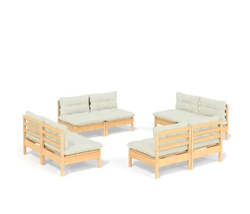 8-Daļīgs Dārza Mēbeļu Komplekts Ar Krēmkrāsas Matračiem, Priede Vidaxl