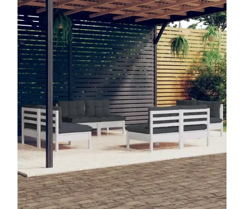 8-Daļīgs Dārza Mēbeļu Komplekts Ar Pelēkiem Matračiem, Priede Vidaxl