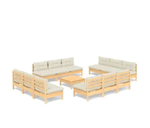 13-Daļīgs Dārza Atpūtas Mēbeļu Komplekts Ar Matračiem, Priede Vidaxl