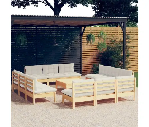 13-Daļīgs Dārza Atpūtas Mēbeļu Komplekts Ar Matračiem, Priede Vidaxl