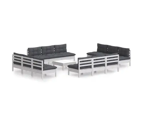 13-Daļīgs Dārza Mēbeļu Komplekts Ar Pelēkiem Matračiem, Priede Vidaxl