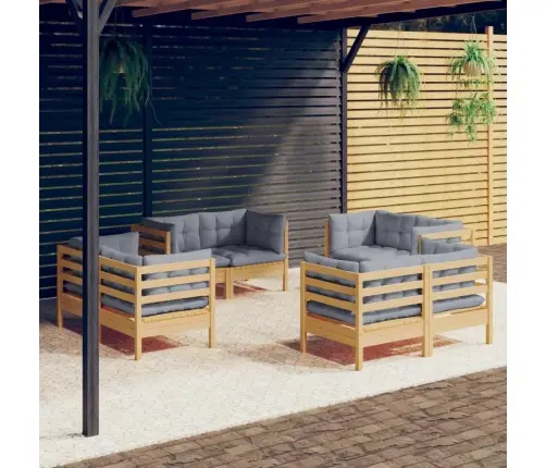 8-Daļīgs Dārza Mēbeļu Komplekts Ar Pelēkiem Matračiem, Priede Vidaxl