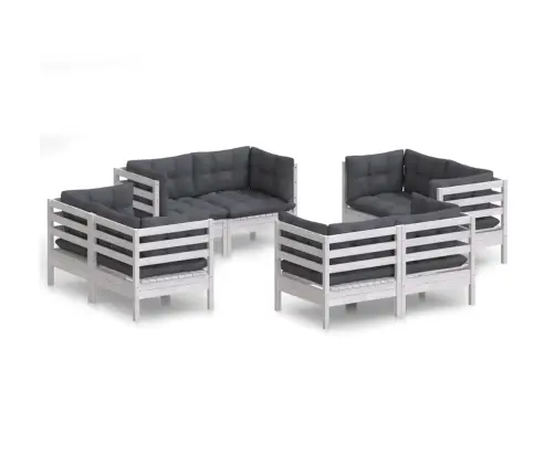 8-Daļīgs Dārza Mēbeļu Komplekts Ar Pelēkiem Matračiem, Priede Vidaxl