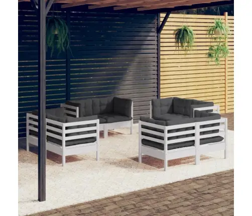 8-Daļīgs Dārza Mēbeļu Komplekts Ar Pelēkiem Matračiem, Priede Vidaxl