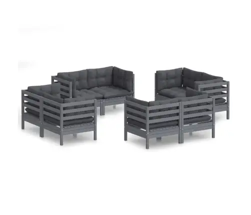 8-Daļīgs Dārza Mēbeļu Komplekts Ar Pelēkiem Matračiem, Priede Vidaxl
