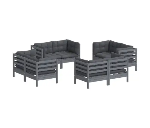 8-Daļīgs Dārza Mēbeļu Komplekts Ar Pelēkiem Matračiem, Priede Vidaxl