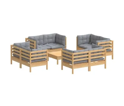 9-Daļīgs Dārza Mēbeļu Komplekts Ar Pelēkiem Matračiem, Priede Vidaxl