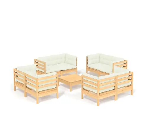 9-Daļīgs Dārza Mēbeļu Komplekts Ar Krēmkrāsas Matračiem, Priede Vidaxl