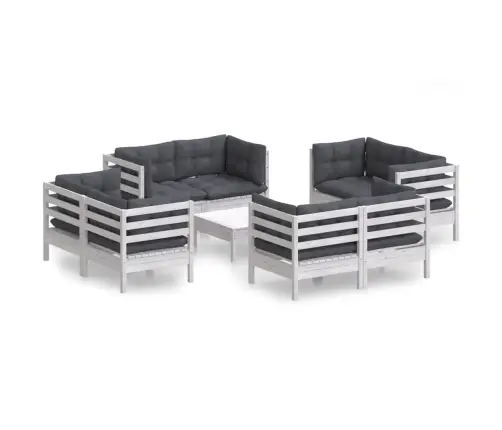 9-Daļīgs Dārza Mēbeļu Komplekts Ar Pelēkiem Matračiem, Priede Vidaxl