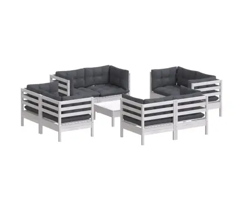 9-Daļīgs Dārza Mēbeļu Komplekts Ar Pelēkiem Matračiem, Priede Vidaxl