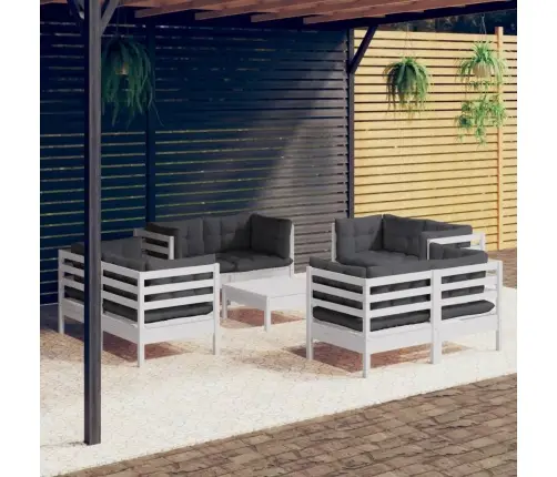 9-Daļīgs Dārza Mēbeļu Komplekts Ar Pelēkiem Matračiem, Priede Vidaxl