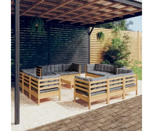 Sodo Komplektas Su Pilkomis Pagalvėmis, 13 Dalių, Pušis