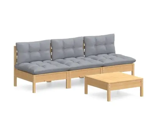 4-Daļīgs Dārza Mēbeļu Komplekts Ar Pelēkiem Matračiem, Priede Vidaxl