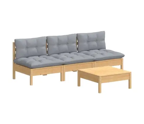 4-Daļīgs Dārza Mēbeļu Komplekts Ar Pelēkiem Matračiem, Priede Vidaxl