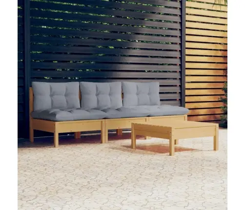 4-Daļīgs Dārza Mēbeļu Komplekts Ar Pelēkiem Matračiem, Priede Vidaxl