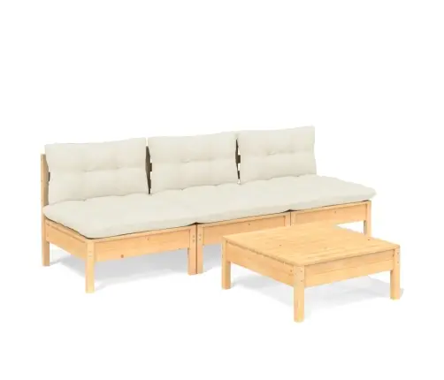 4-Daļīgs Dārza Mēbeļu Komplekts Ar Krēmkrāsas Matračiem, Priede Vidaxl