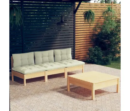 4-Daļīgs Dārza Mēbeļu Komplekts Ar Krēmkrāsas Matračiem, Priede Vidaxl