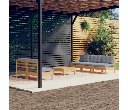 6-Daļīgs Dārza Mēbeļu Komplekts Ar Pelēkiem Matračiem, Priede Vidaxl