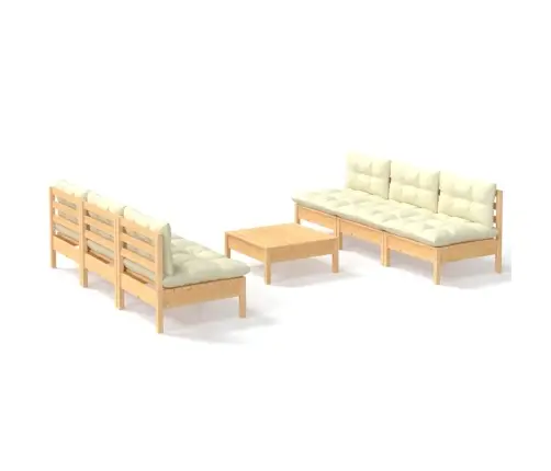 7-Daļīgs Dārza Mēbeļu Komplekts Ar Krēmkrāsas Matračiem, Priede Vidaxl