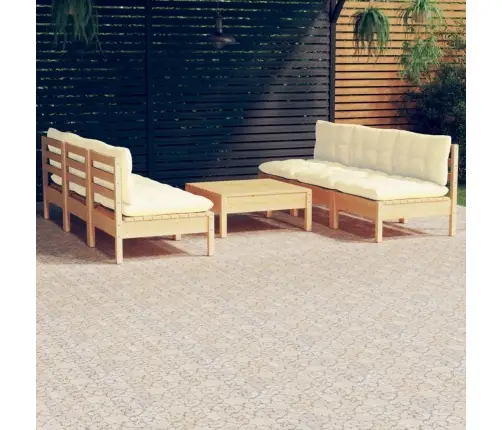 7-Daļīgs Dārza Mēbeļu Komplekts Ar Krēmkrāsas Matračiem, Priede Vidaxl