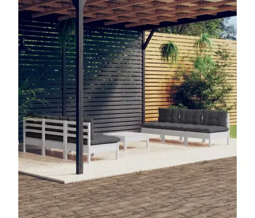 7-Daļīgs Dārza Mēbeļu Komplekts Ar Pelēkiem Matračiem, Priede Vidaxl