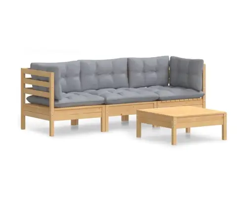 4-Osaline Aiamööbli Komplekt Hallide Patjadega, Männipuit