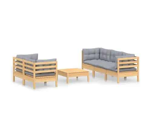 6-Daļīgs Dārza Mēbeļu Komplekts Ar Pelēkiem Matračiem, Priede Vidaxl