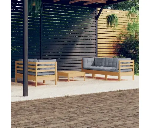 6-Daļīgs Dārza Mēbeļu Komplekts Ar Pelēkiem Matračiem, Priede Vidaxl