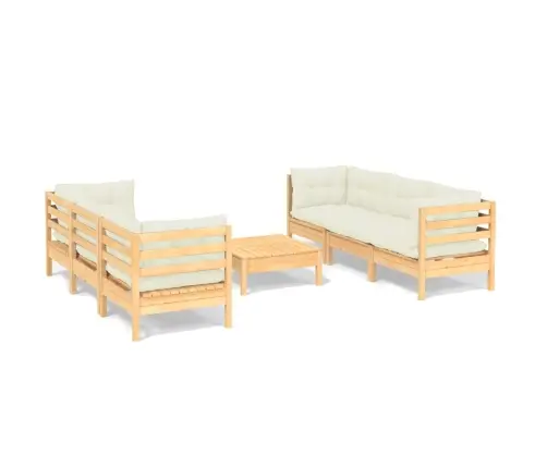 7-Osaline Aiamööbli Komplekt Kreemjate Patjadega, Männipuit