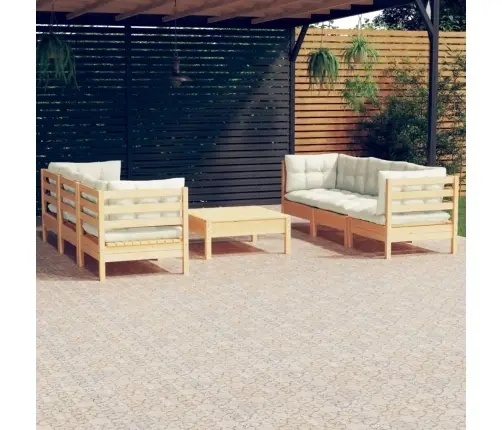 7-Osaline Aiamööbli Komplekt Kreemjate Patjadega, Männipuit