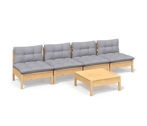 5-Osaline Aiamööbli Komplekt Hallide Patjadega, Männipuit