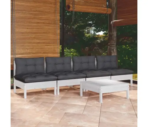 5-Daļīgs Dārza Mēbeļu Komplekts Ar Pelēkiem Matračiem, Priede Vidaxl