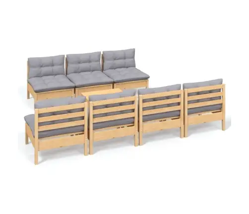 8-Daļīgs Dārza Mēbeļu Komplekts Ar Pelēkiem Matračiem, Priede Vidaxl