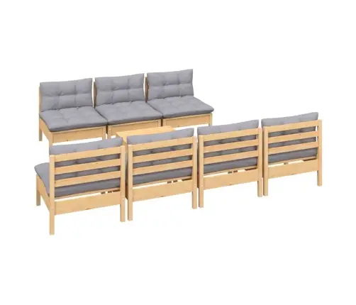 8-Daļīgs Dārza Mēbeļu Komplekts Ar Pelēkiem Matračiem, Priede Vidaxl