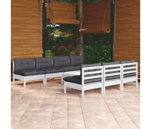 Sodo Komplektas Su Antracito Pagalvėmis, 8 Dalių, Pušis