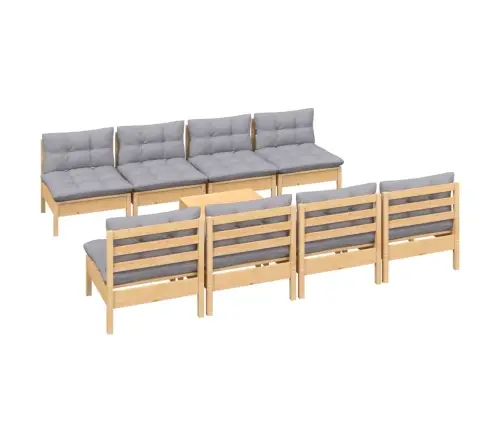 9-Osaline Aiamööbli Komplekt Hallide Patjadega, Männipuit