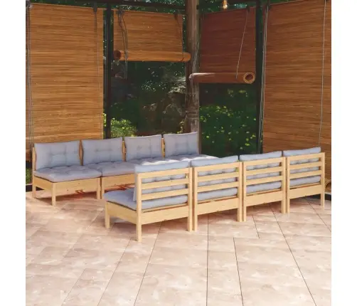 9-Osaline Aiamööbli Komplekt Hallide Patjadega, Männipuit