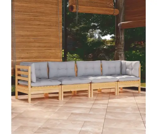 Sodo Komplektas Su Pilkomis Pagalvėmis, 4 Dalių, Pušis