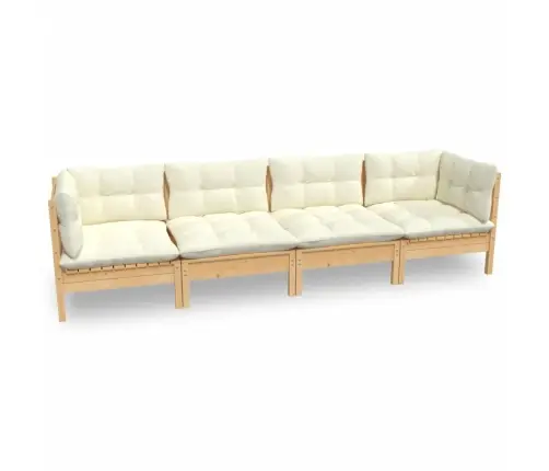 4-Osaline Aiamööbli Komplekt Kreemjate Patjadega, Männipuit